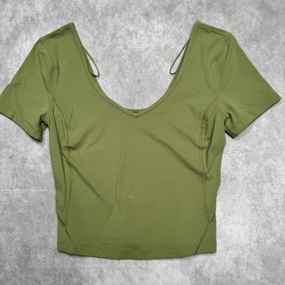 Lululemon Cropped Align Tee T Short Sleeve V Neck Green Size Small/ 4 NO TAG **
